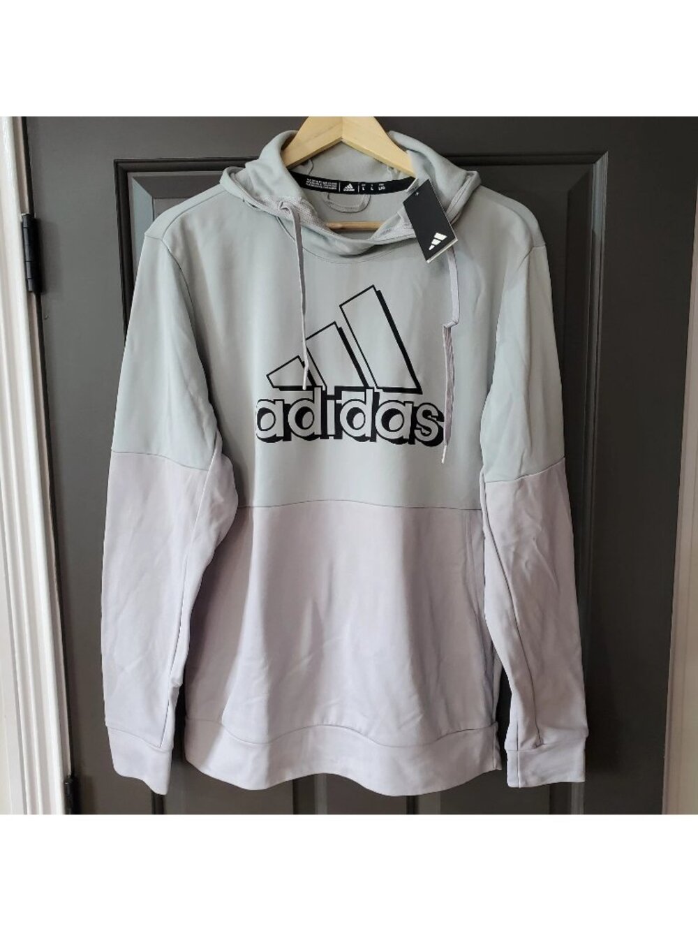 Adidas Hoodie Mens Size L Aeroready Grey Tone NEW Logo Pullover Gym Sport FQ0279